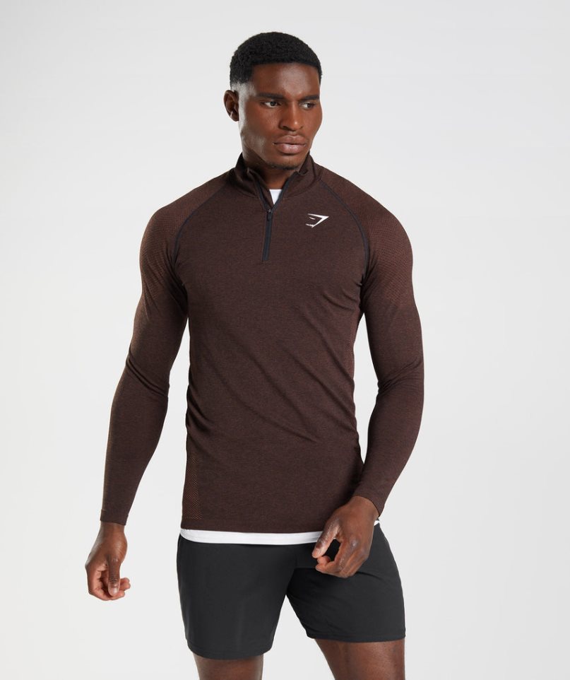 Men\'s Gymshark Vital Light 1/4 Zip Sweatshirts Dark Brown | CA N158A7